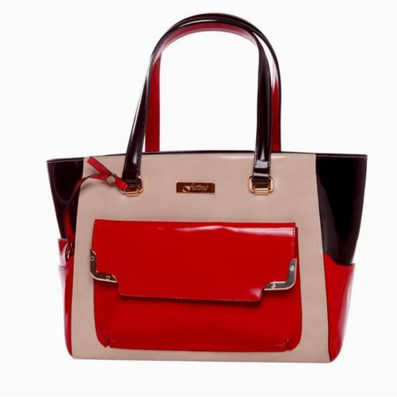 Mory Double Colors Italian Leather Office Hand Bag - Picture 2 of 5